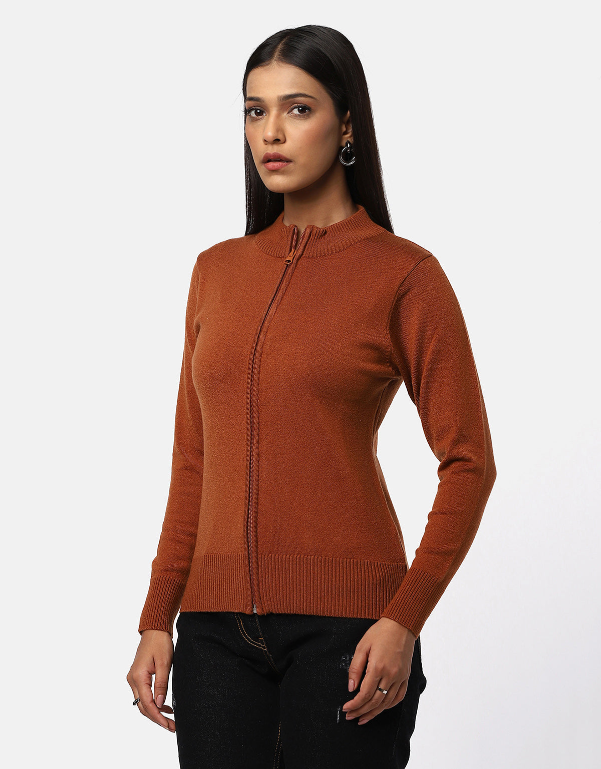 Women Woolen Full Zipper Cardigan | Cozy & Stylish Layering