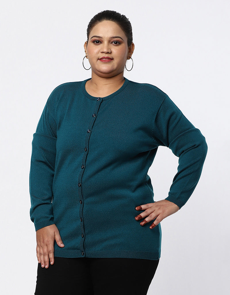 Women Woolen Plus Size Cardigan with Front Buttons - Cozy