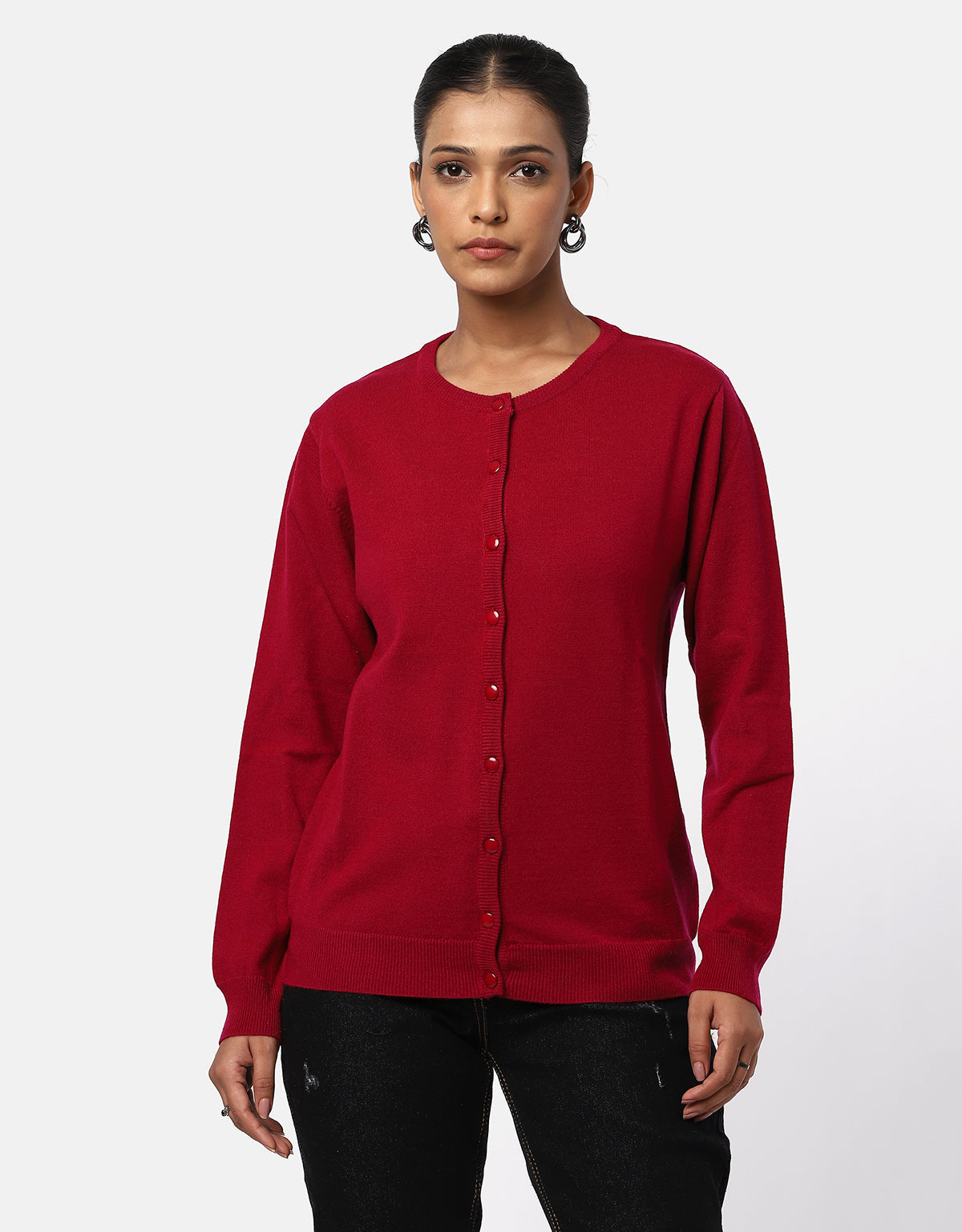 Women Woolen Round Neck Cardigan | Stylish & Cozy Layering