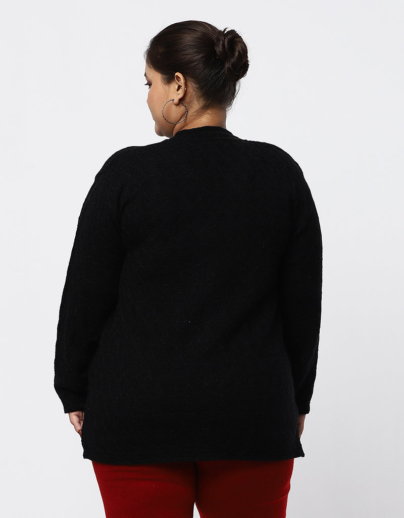 Knitted Plus Size Sweater for Women with Front Button