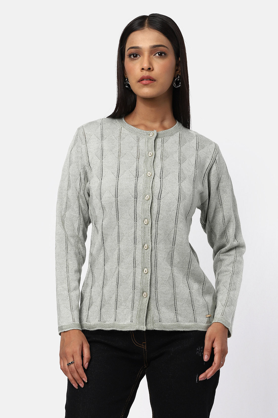 Women's Woolen Round Neck Fancy Cardigan - Stylish & Cozy