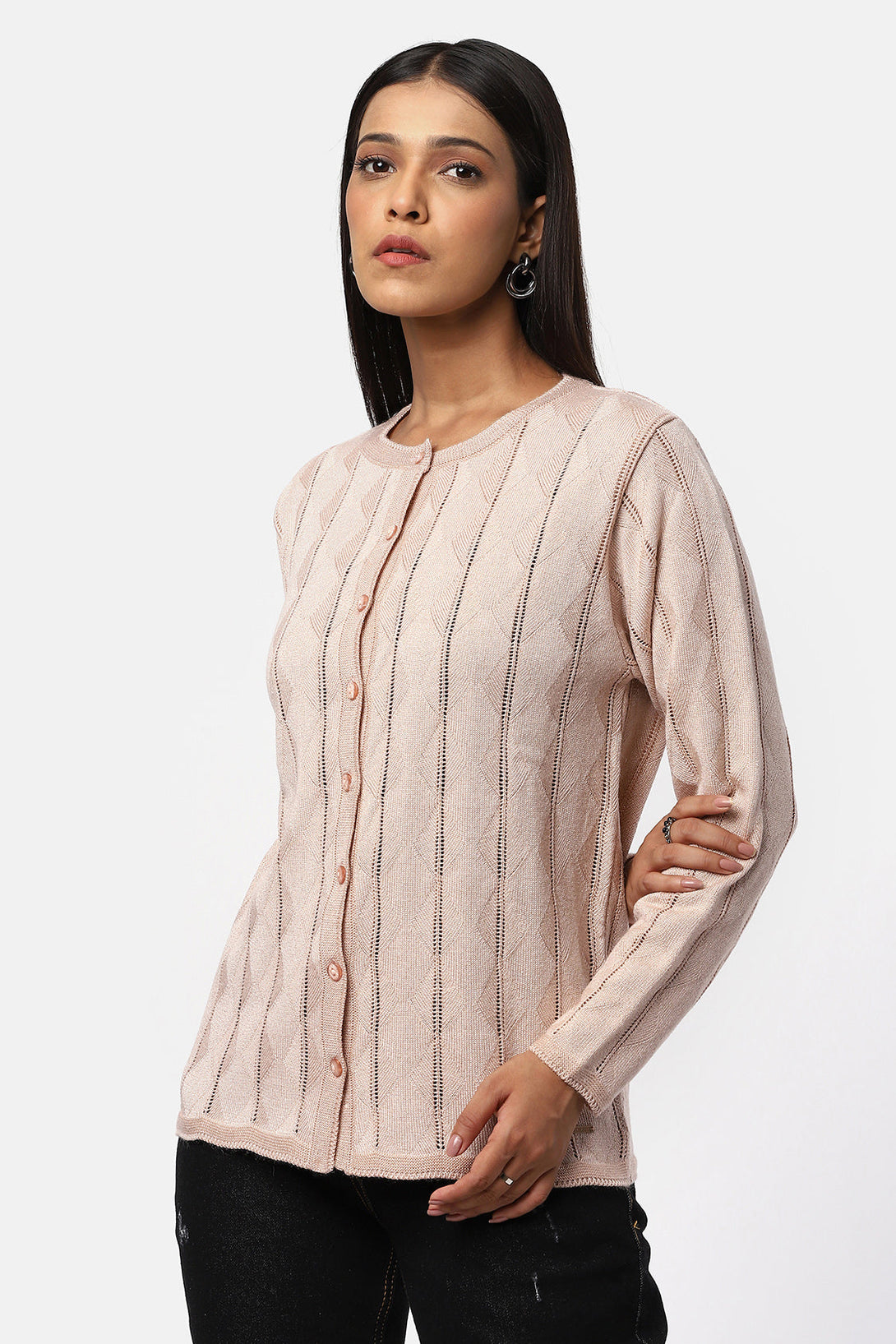 Women's Woolen Round Neck Fancy Cardigan Stylish Cozy