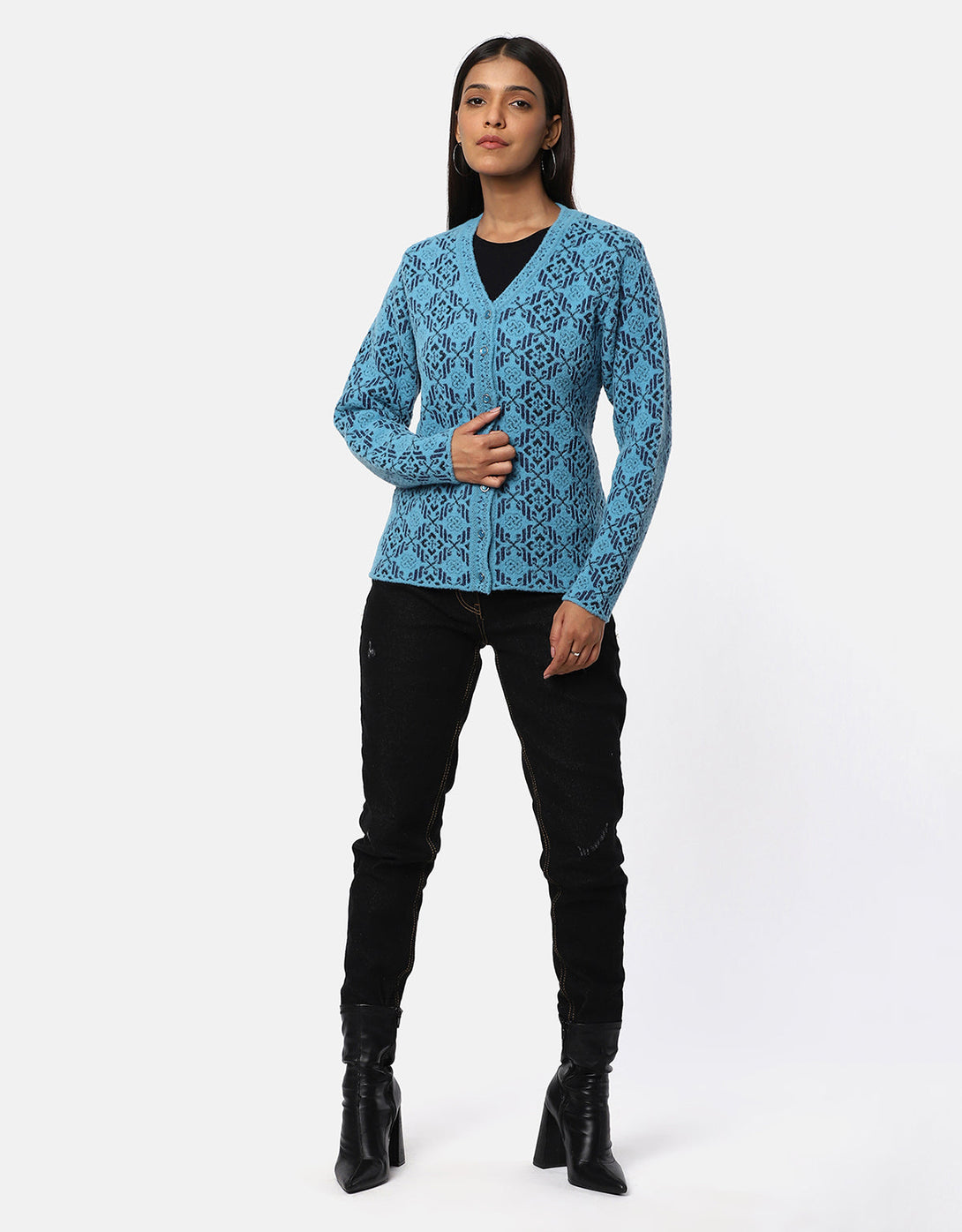 Women's Woolen V-Neck Fancy Cardigan - Stylish & Cozy – Newcastle Knitwears