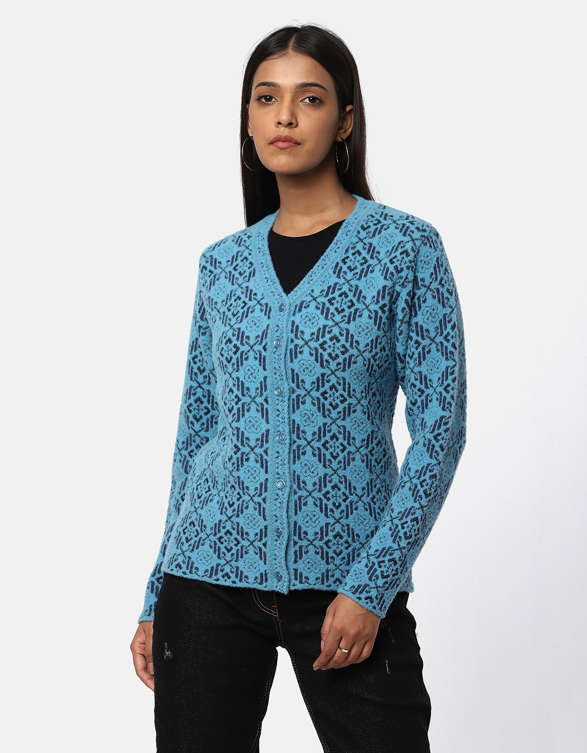 Women's Woolen V-Neck Fancy Cardigan - Stylish & Cozy – Newcastle Knitwears