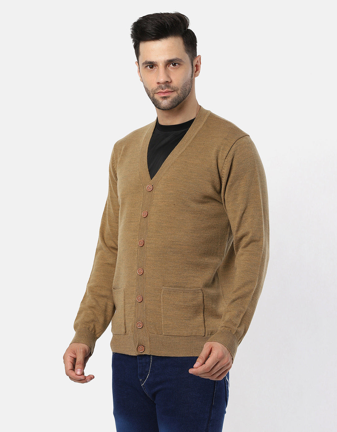Knitted V-Neck Gents Pullover With Front Buttons