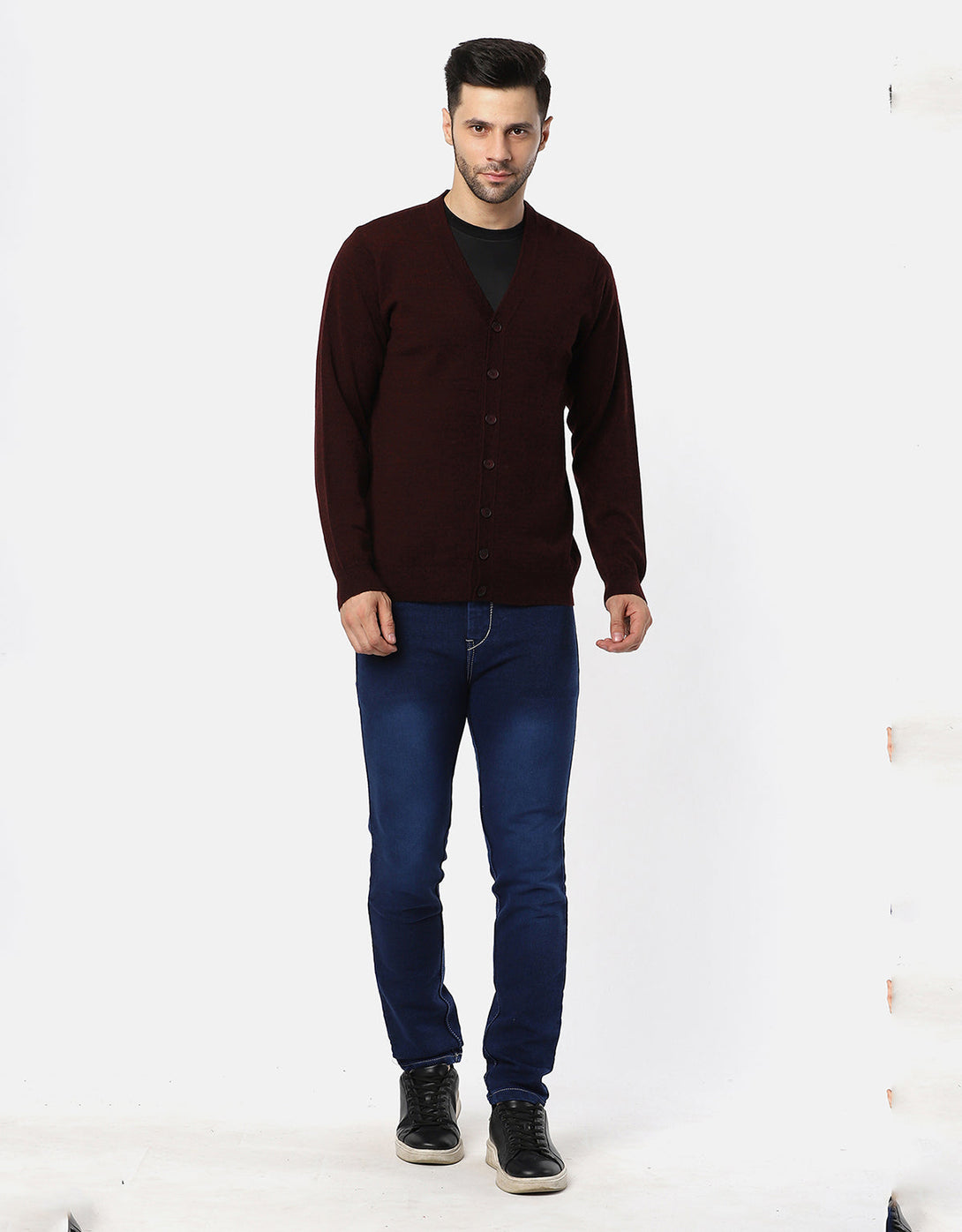 Knitted V-Neck Gents Pullover With Front Buttons